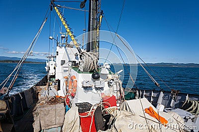 Fishing ship is at sea in the fishing area.