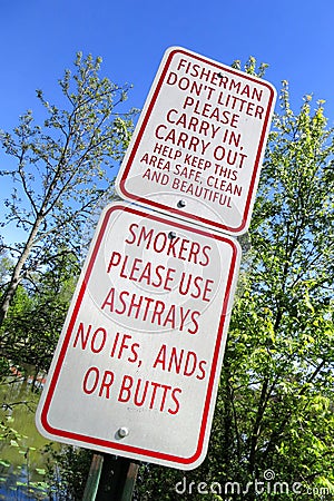 Fishing and Smoking Littering Ordinance Signs