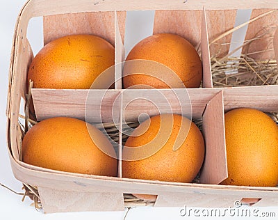 Five eggs in a carton box