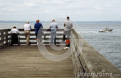 Five Men Fishing on a Pier