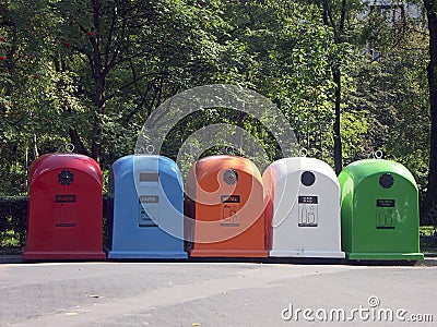 Five recycle bins