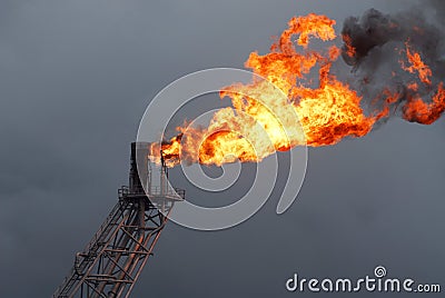 Flare boom on offshore oil rig