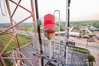 Flashing light on the radio tower.