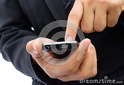 Flat cell phone in business man hand