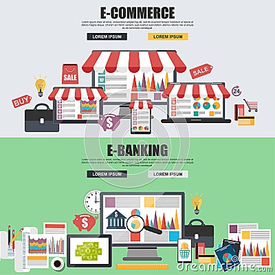 Flat Design Concepts For E-commerce, E-shopping And E-banking Stock ...