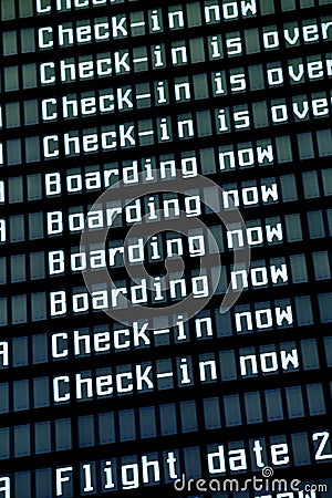 Flight arrival board in airport, closeup.