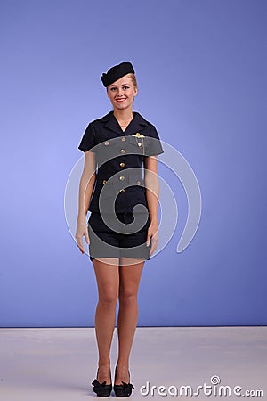 Flight attendant in black clothing