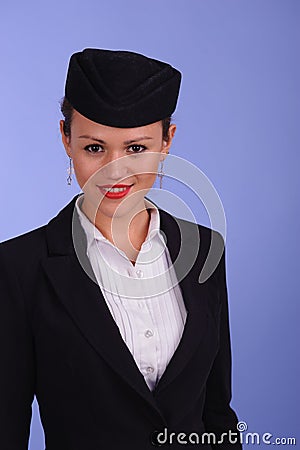 Flight attendant in black clothing