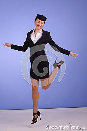 Flight attendant in black clothing