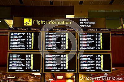 Flight information board: Singapore Changi Airport