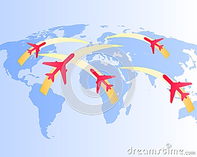 Flight routes on the world map