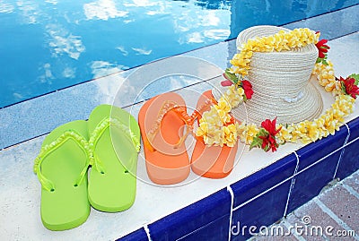 Flip flops and pool accessories