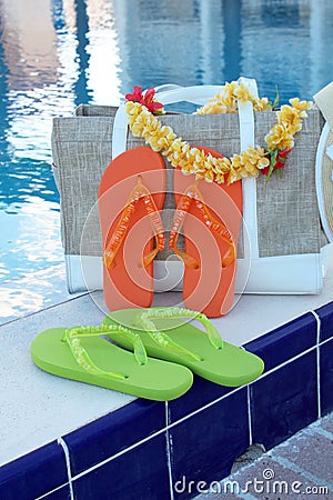 Flip flops and pool accessories