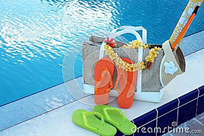 Flip flops and pool accessories