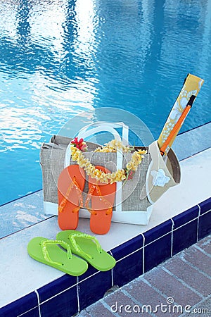 Flip flops and pool accessories