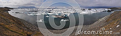 Floating icebergs, panorama view, Iceland