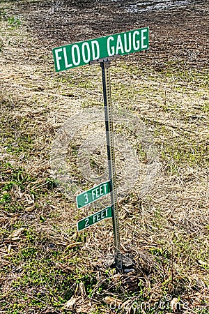 Flood Gauge Marker Sign Post in Inundation Zone
