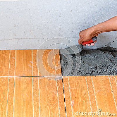 Floor tile installation for house building