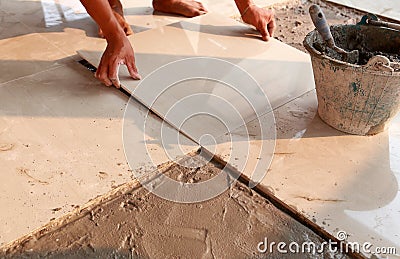 Floor tile installation for house building