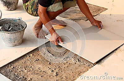 Floor tile installation for house building