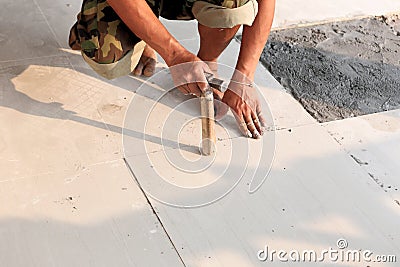 Floor tile installation for house building