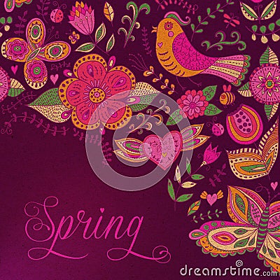 Floral background, spring theme, greeting card. Template design