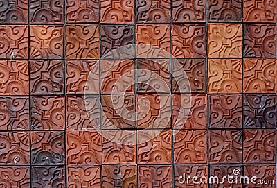 Floral pattern clay brick wall