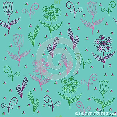 Floral seamless pattern with cute abstract flowe