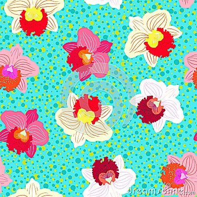 Floral tropical pattern with orchid flowers