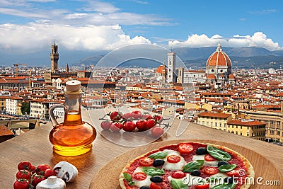 Florence cathedral with pizza in Italy