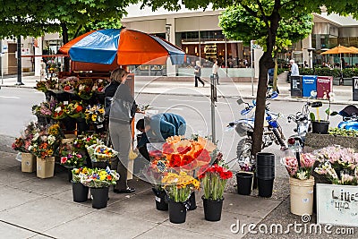 Florist selling flowers in Vancouver downtown