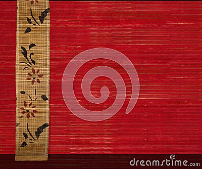 Flower bamboo banner on red wood background 2