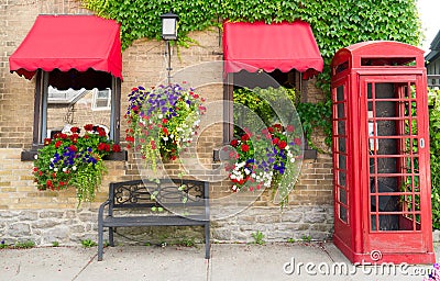 Flower boxes, Hanging Plants, Telephone booth