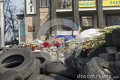 Flowers on the barricades of Kiev