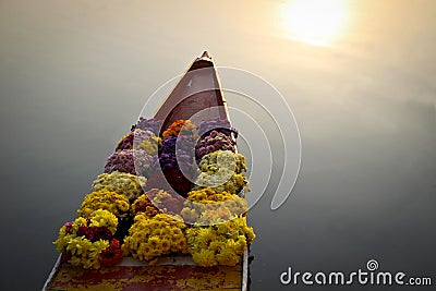 Flowers on boat at floating market