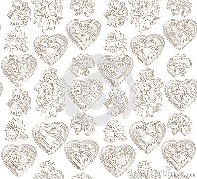 Flowers and hearts seamless background. Flourish Japanese texture.