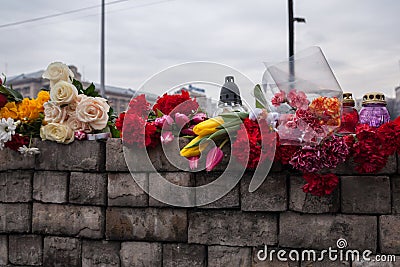 Flowers in memory of murdered on Euromaidan