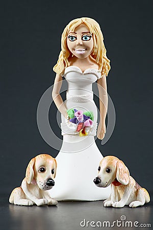 Fondant Bride and Dogs Wedding Cake Topper