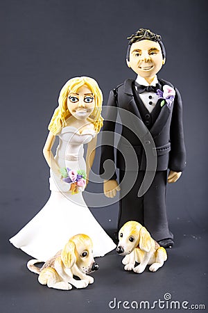 Fondant Bride and Groom with Dogs Wedding Topper