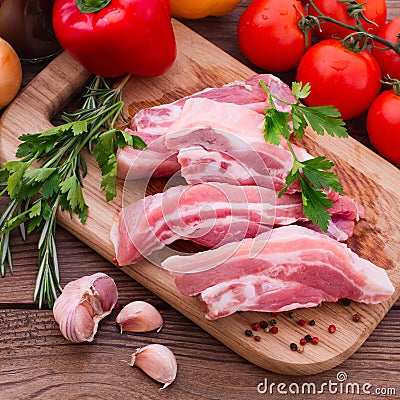 Food. Sliced pieces of raw meat for barbecue