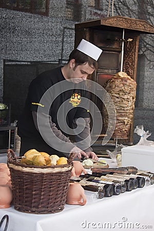 Food stand at the festival of funeral the winter