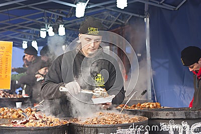 Food stand at the festival of funeral the winter