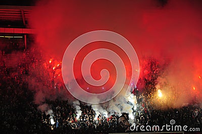 Football fans celebrating goal