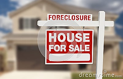 Foreclosure House For Sale Sign and House