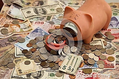 Foreign Currency and Piggy Bank