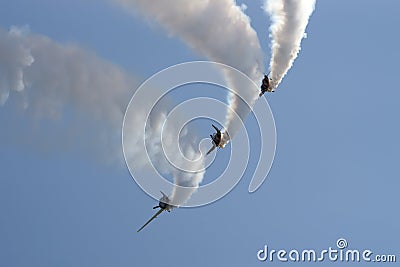 Formation of YAK 52 airplanes at Romanian Air Show