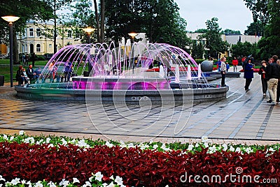 Fountain dancing with music and changing colors in Druskininkai city