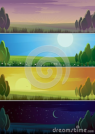 Four banners showing day cycle.