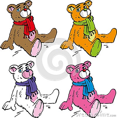 Four Cartoon teddy bears different colour