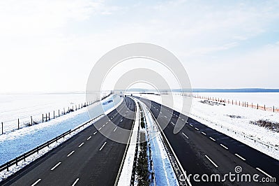 Four-lane highway in winter